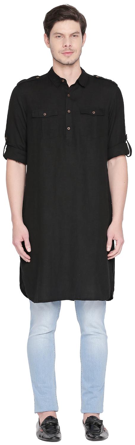 

Indus Route by Pantaloons Men Black Regular Fit Kurta