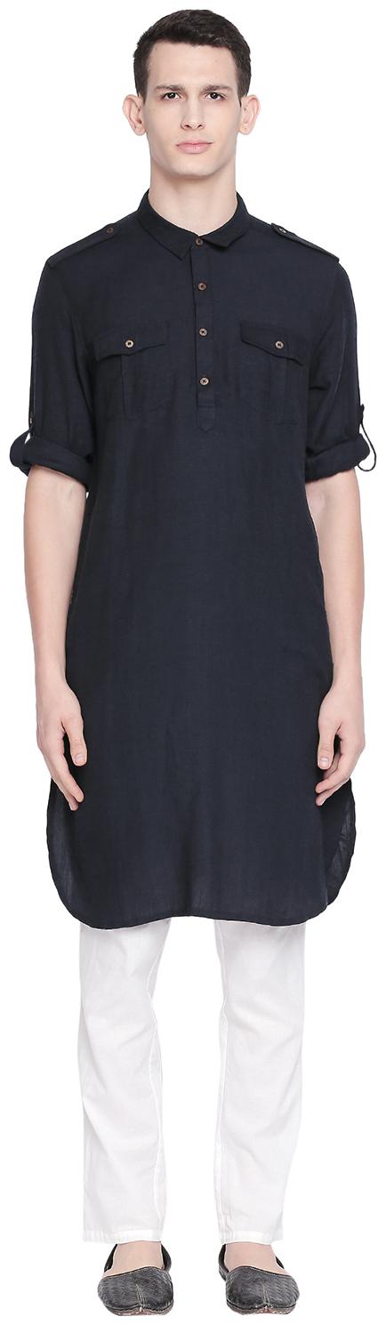 

Indus Route by Pantaloons Men Polyester Navy Blue Kurta