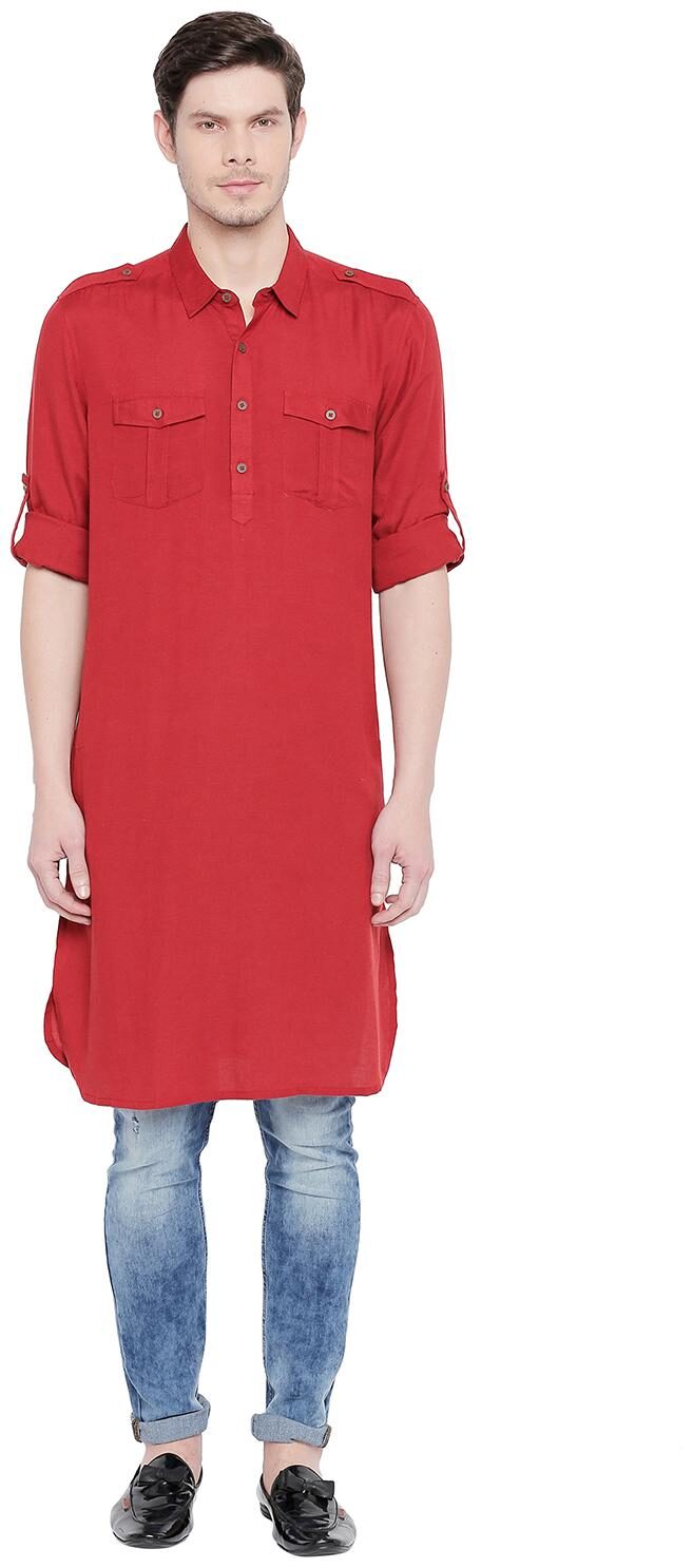 

Indus Route by Pantaloons Men Maroon Regular Fit Kurta