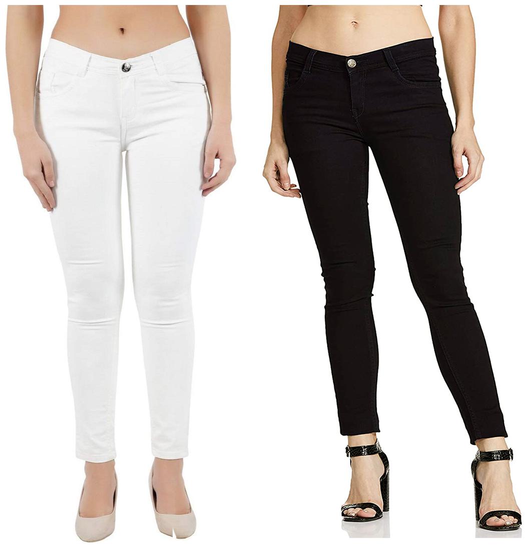 

Inispire2Fashion Women White Black Slim fit Jeans