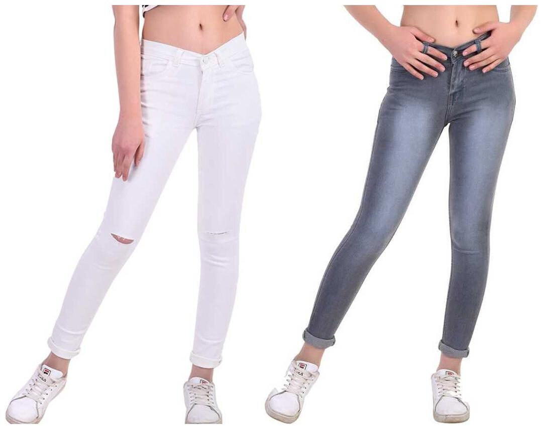 

Inispire2Fashion Women White Grey Slim fit Jeans