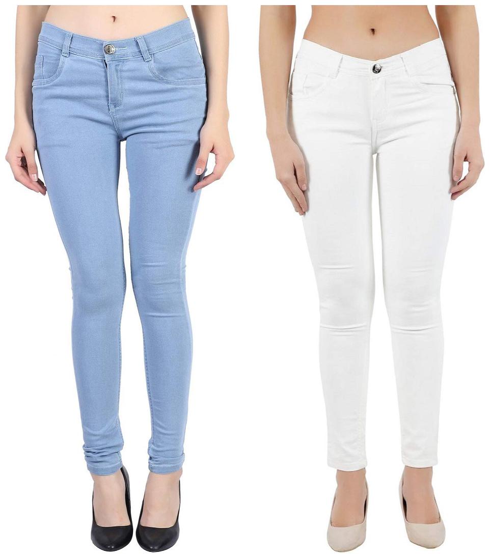 

Inispire2Fashion Women Blue White Slim fit Jeans