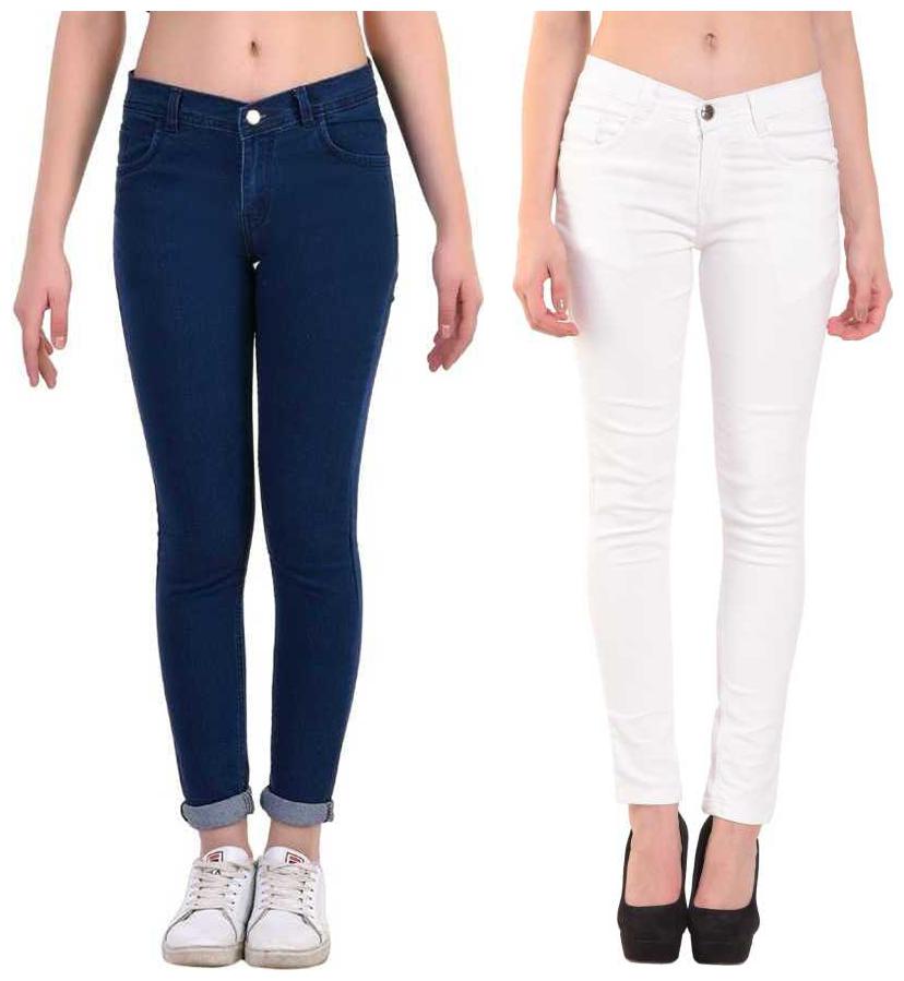 

Inispire2Fashion Denim Solid Navy Blue White Jeans Women