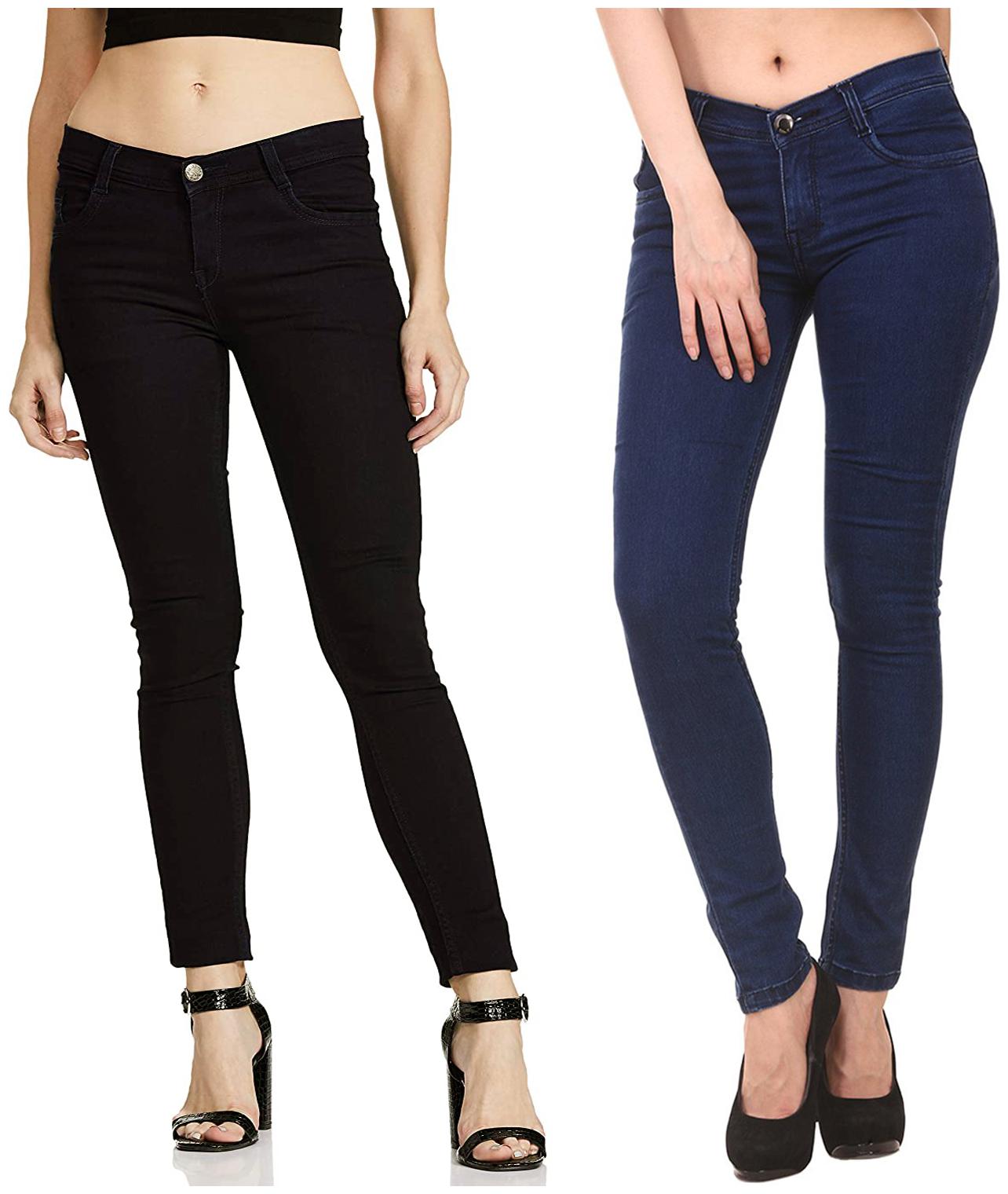 

Inispire2Fashion Women Black Blue Slim fit Jeans