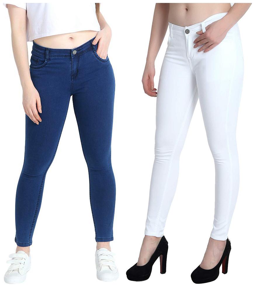 

Inispire2Fashion Women White Blue Slim fit Jeans