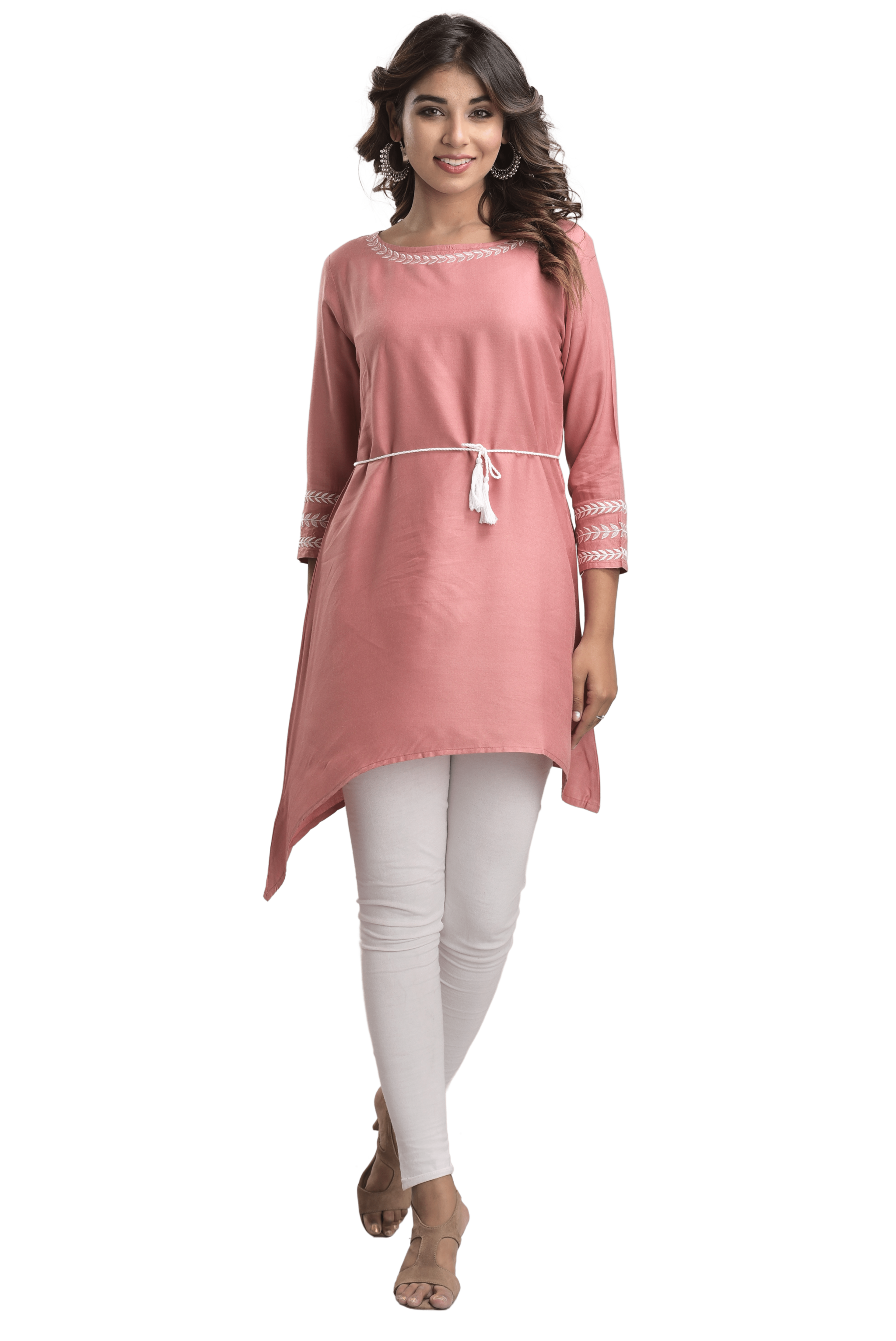 

Inkkr Cotton Pink Solid Kurti For Women