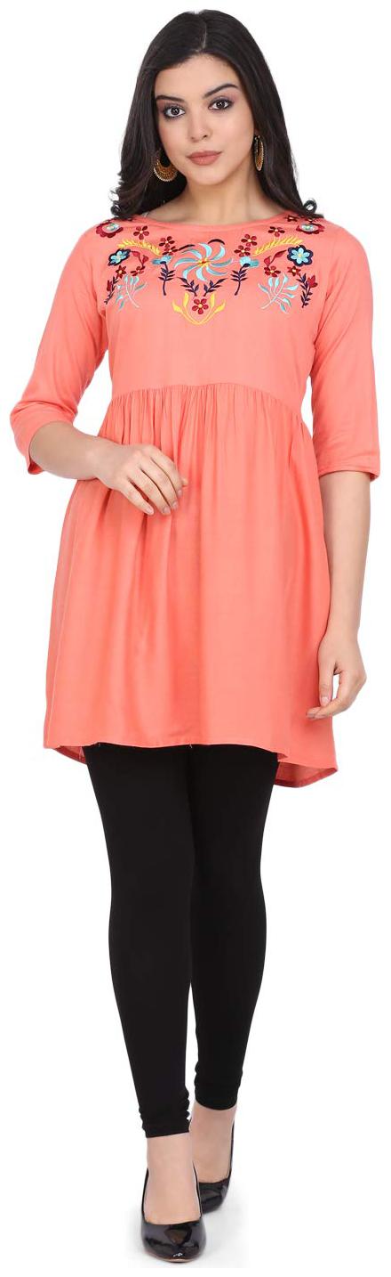 

Inkkr Cotton Embroidered Pink Color Kurti For Women