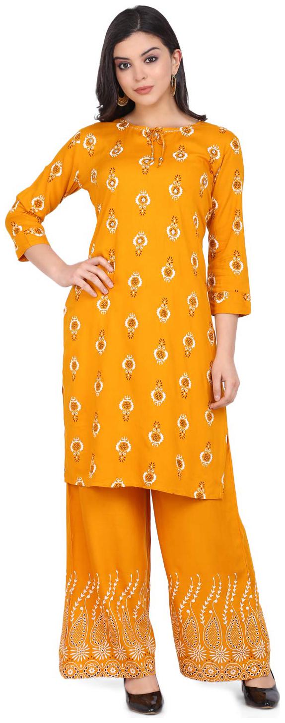

Inkkr Cotton Printed Mustard Kurti Women