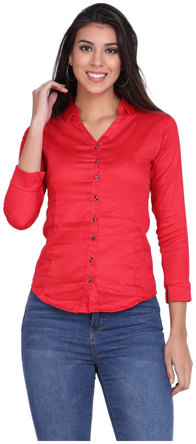 

Inkkr Women Red Polka Dots Regular Fit Shirt