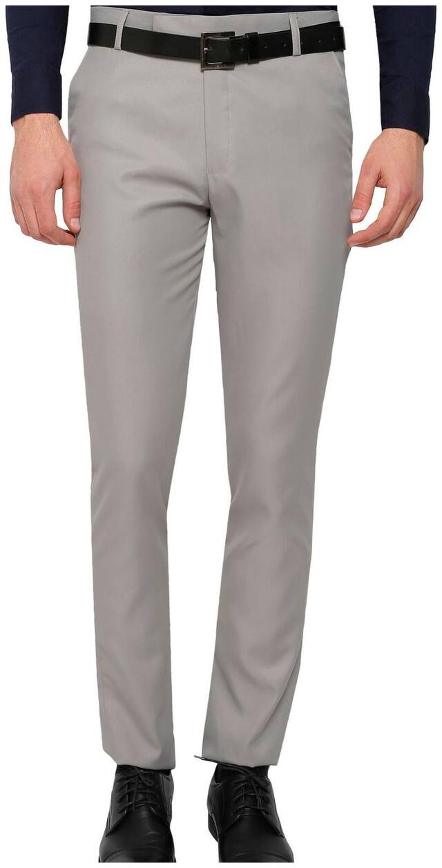 Inspire Men Solid Regular Fit Formal Trouser - Grey