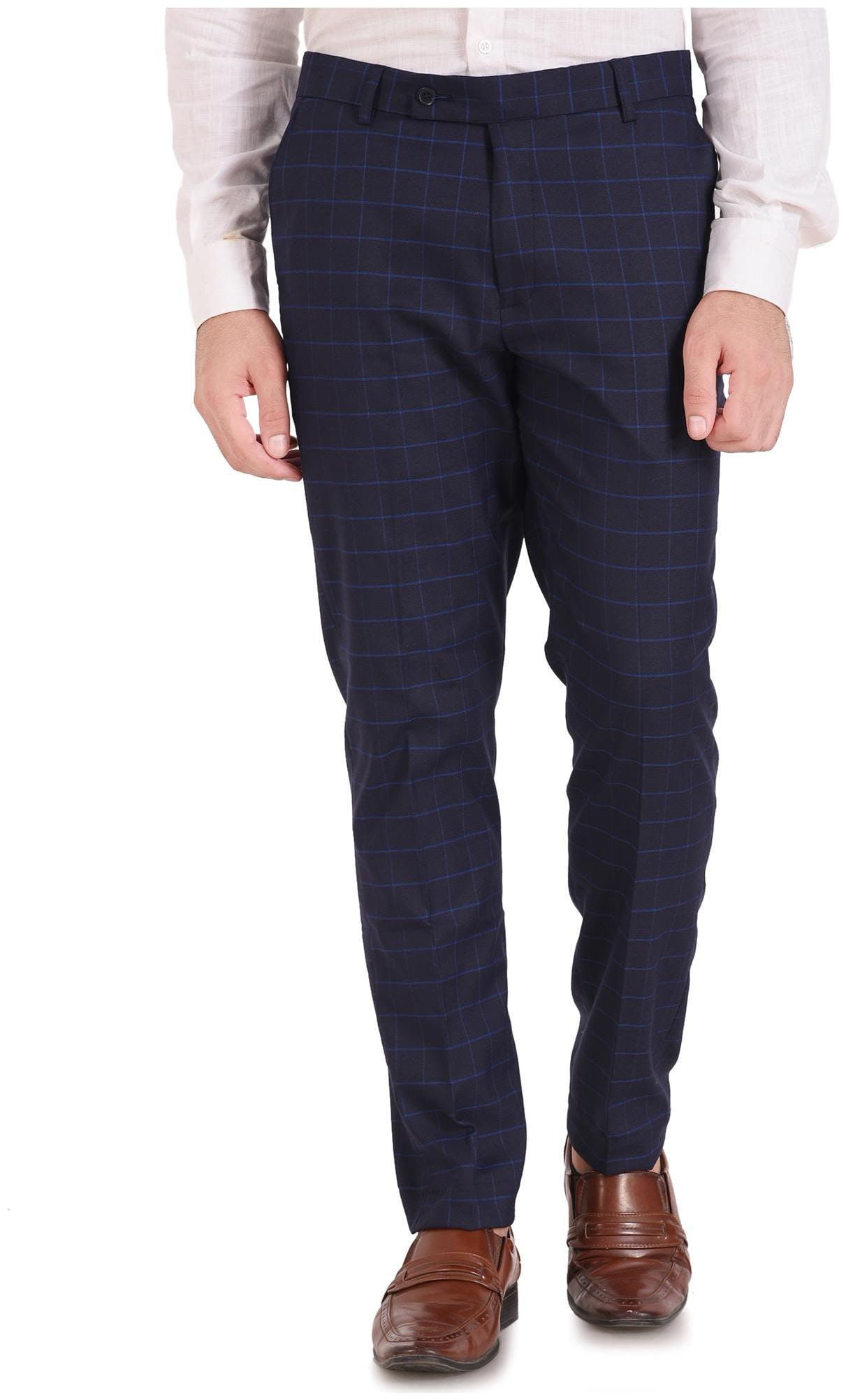

INSPIRE CLOTHING INSPIRATION Men Checked Slim Fit Formal Trouser - Blue