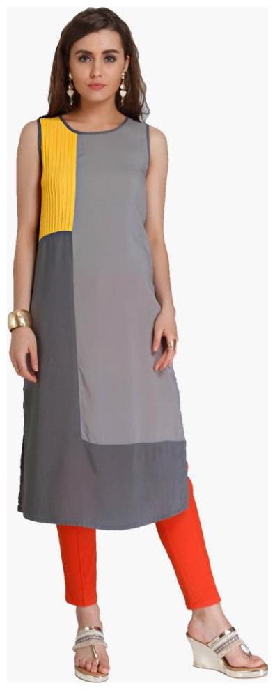 

NAARI Women Grey Solid Straight Kurti