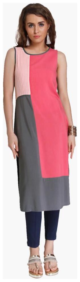 

NAARI Women Pink Solid Straight Kurti