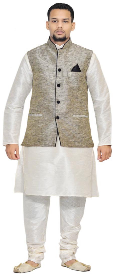 

Inyour White Solid Kurta and Pyjamas With Jacket