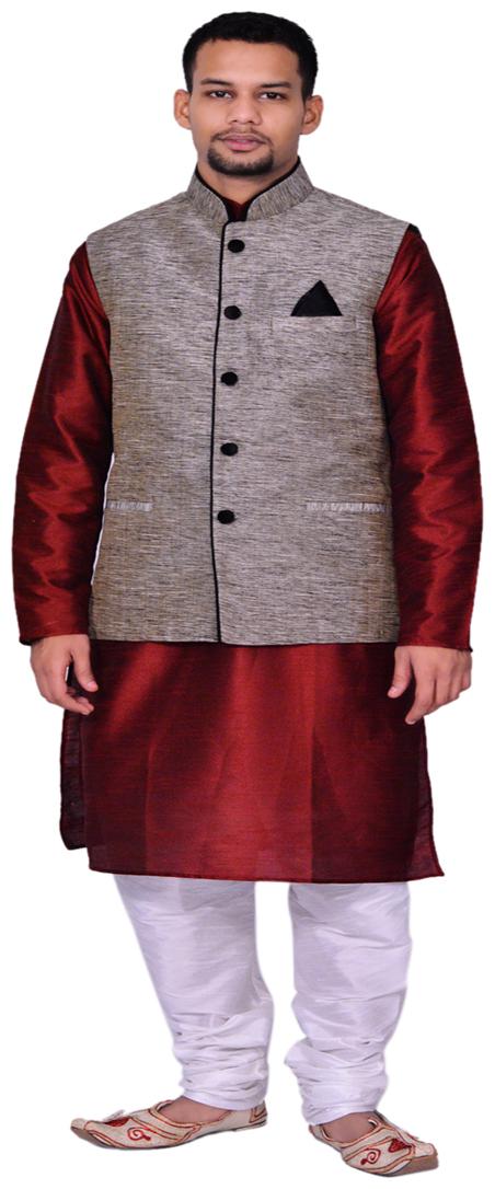 

Inyour Maroon Solid Kurta and Pyjamas With Jacket