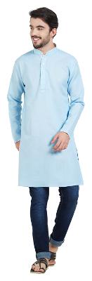 

irin Ethnic Blended Cotton Sky Blue Solid Kurta For Men
