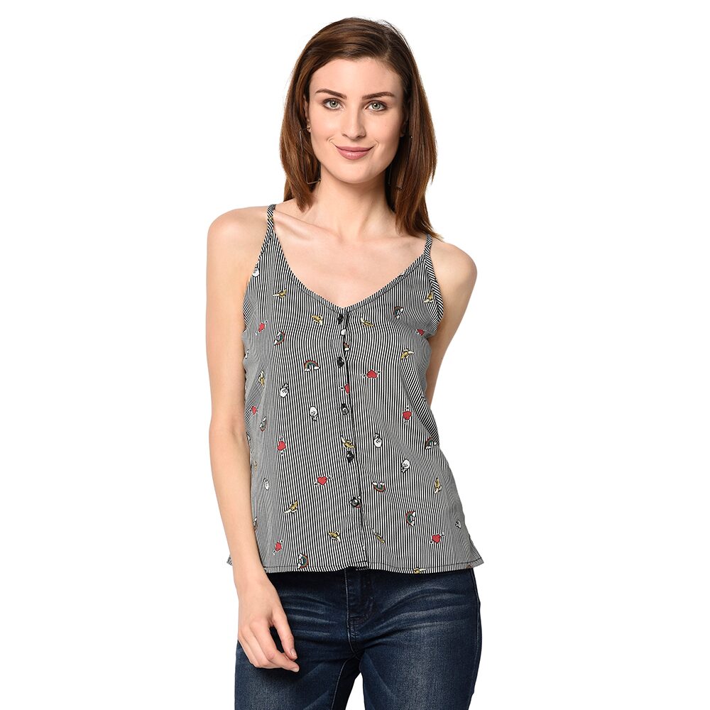 

IRIS FASHIONS Women Striped Regular top - Black