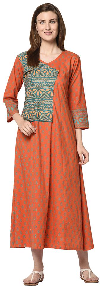 

IRIS FASHIONS Women Orange Printed Anarkali Kurta