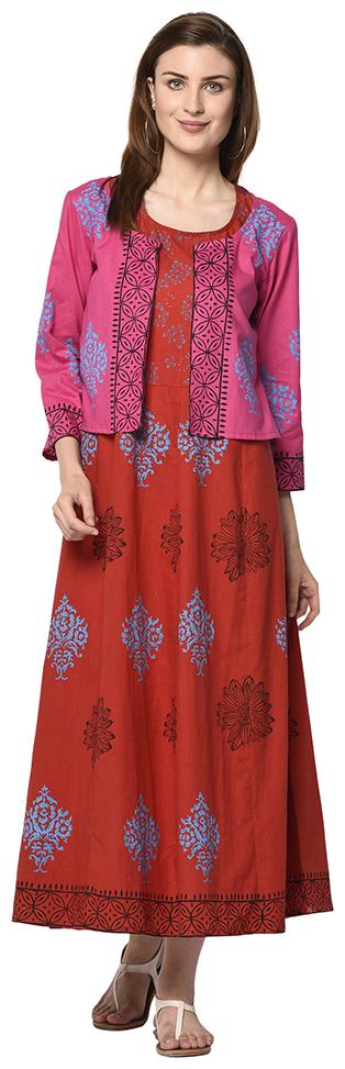 

IRIS FASHIONS Women Red Pink Floral Anarkali Kurta