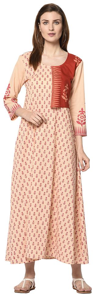 

IRIS FASHIONS Women Peach Floral Anarkali Kurta