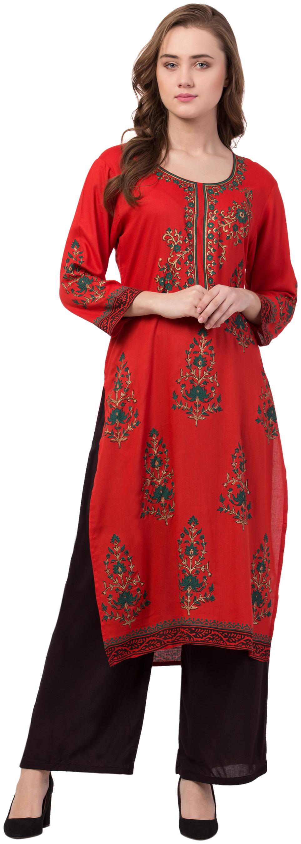 

IRIS FASHIONS Women Viscose Rayon Printed Kurti Red