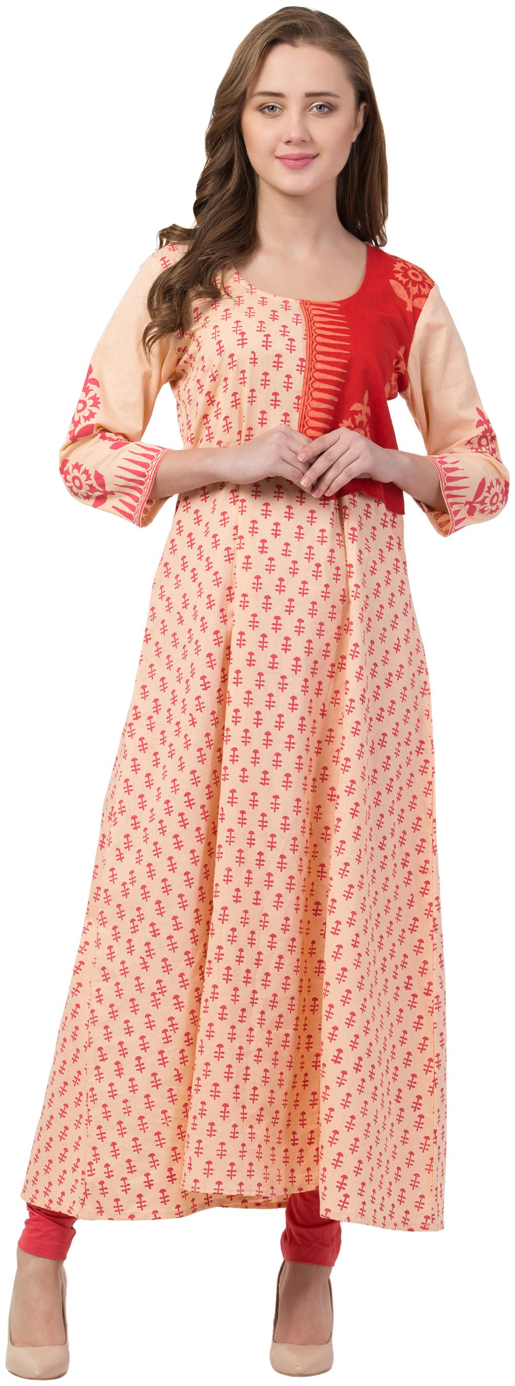 

IRIS FASHIONS Women Peach Printed Anarkali Kurti