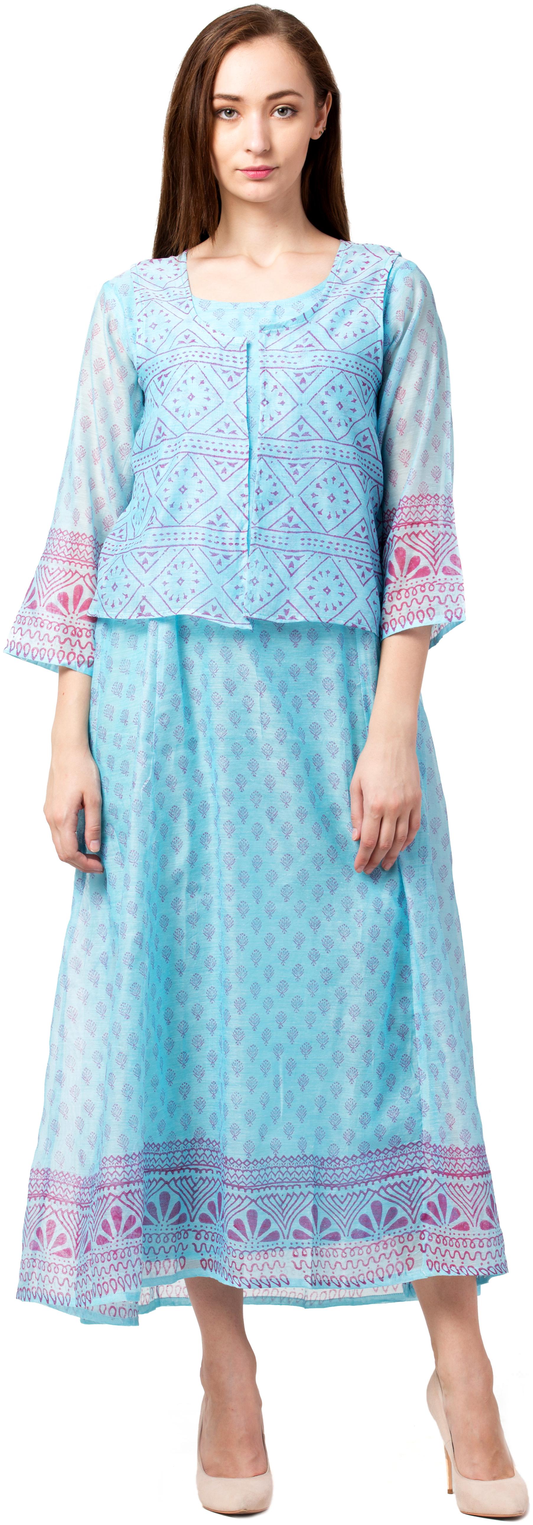 

IRIS FASHIONS Cotton Blue Printed Kurta Dress for Women
