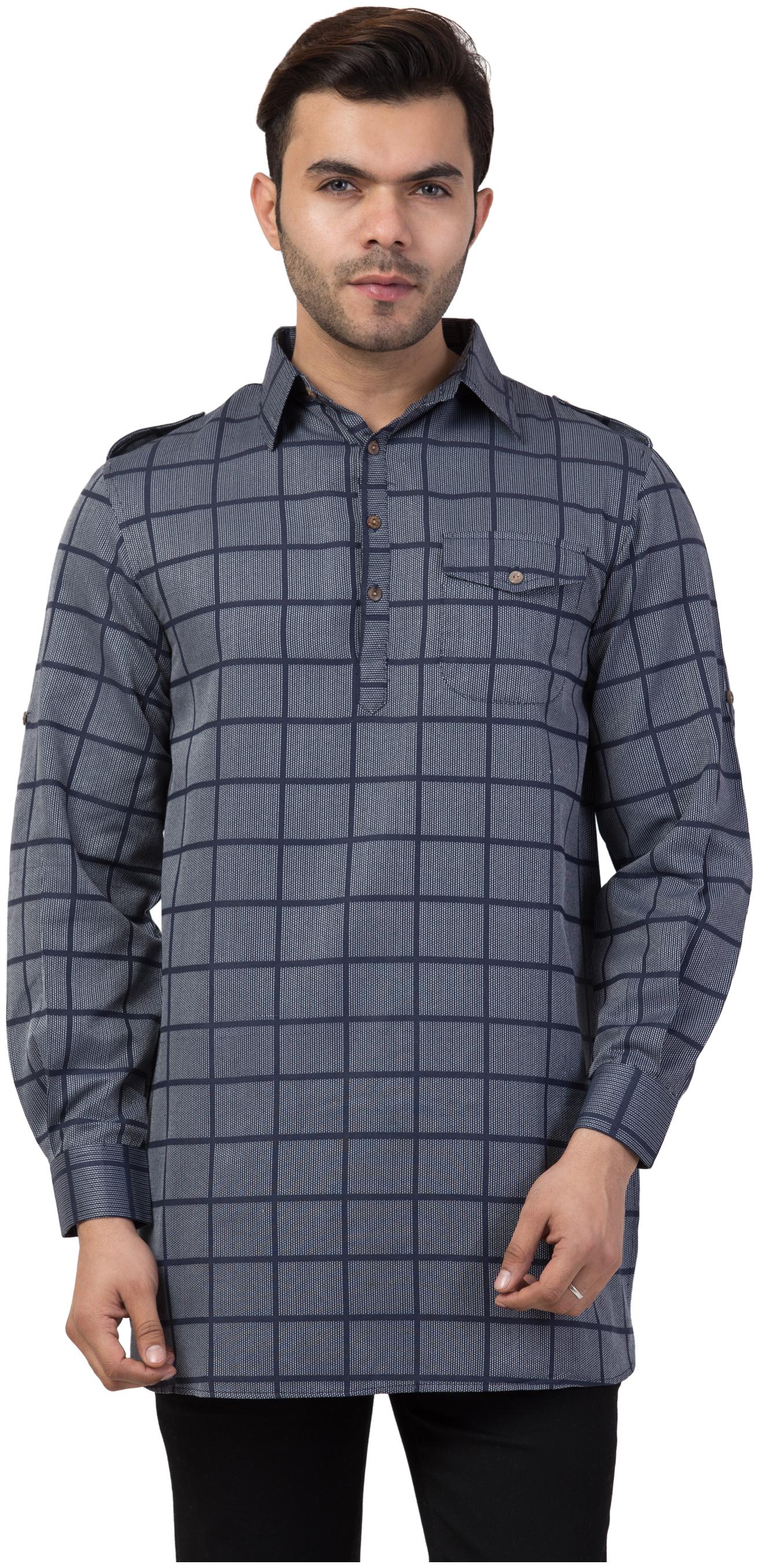 

IRIS FASHIONS Cotton Checked Navy Blue Color Kurta For Men