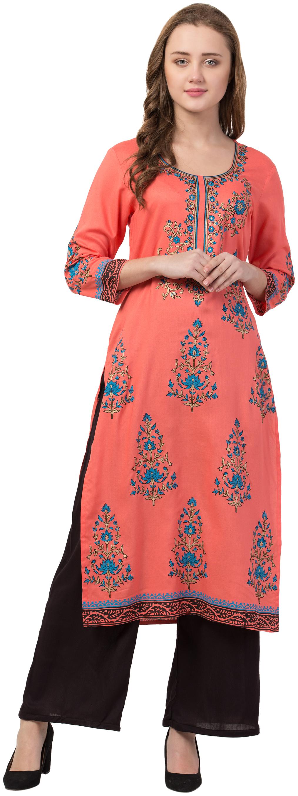 

IRIS FASHIONS Women Viscose Rayon Printed Kurti Peach