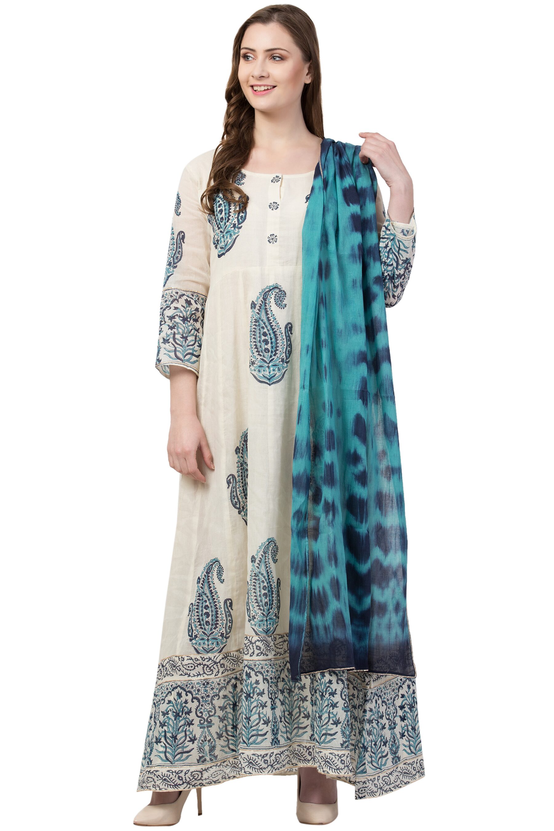 

IRIS FASHIONS Women Cream Printed Anarkali Kurta