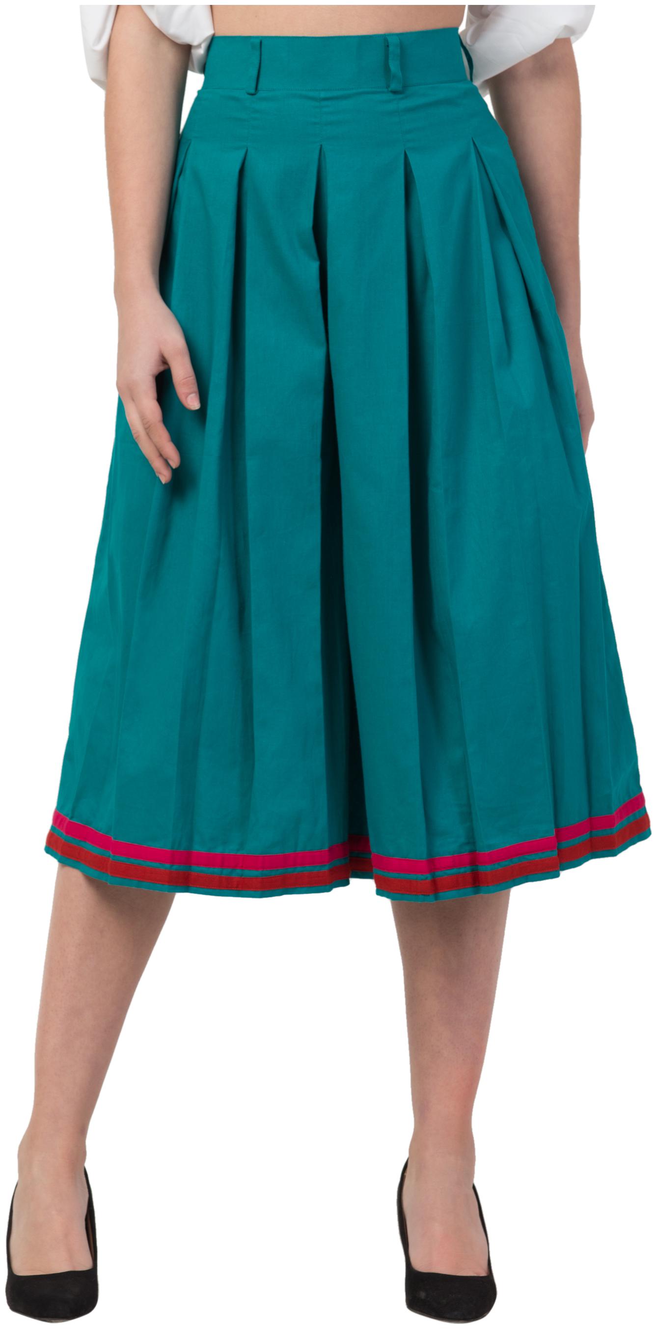 

IRIS FASHIONS Women Cotton Solid Green Pleated Skirt