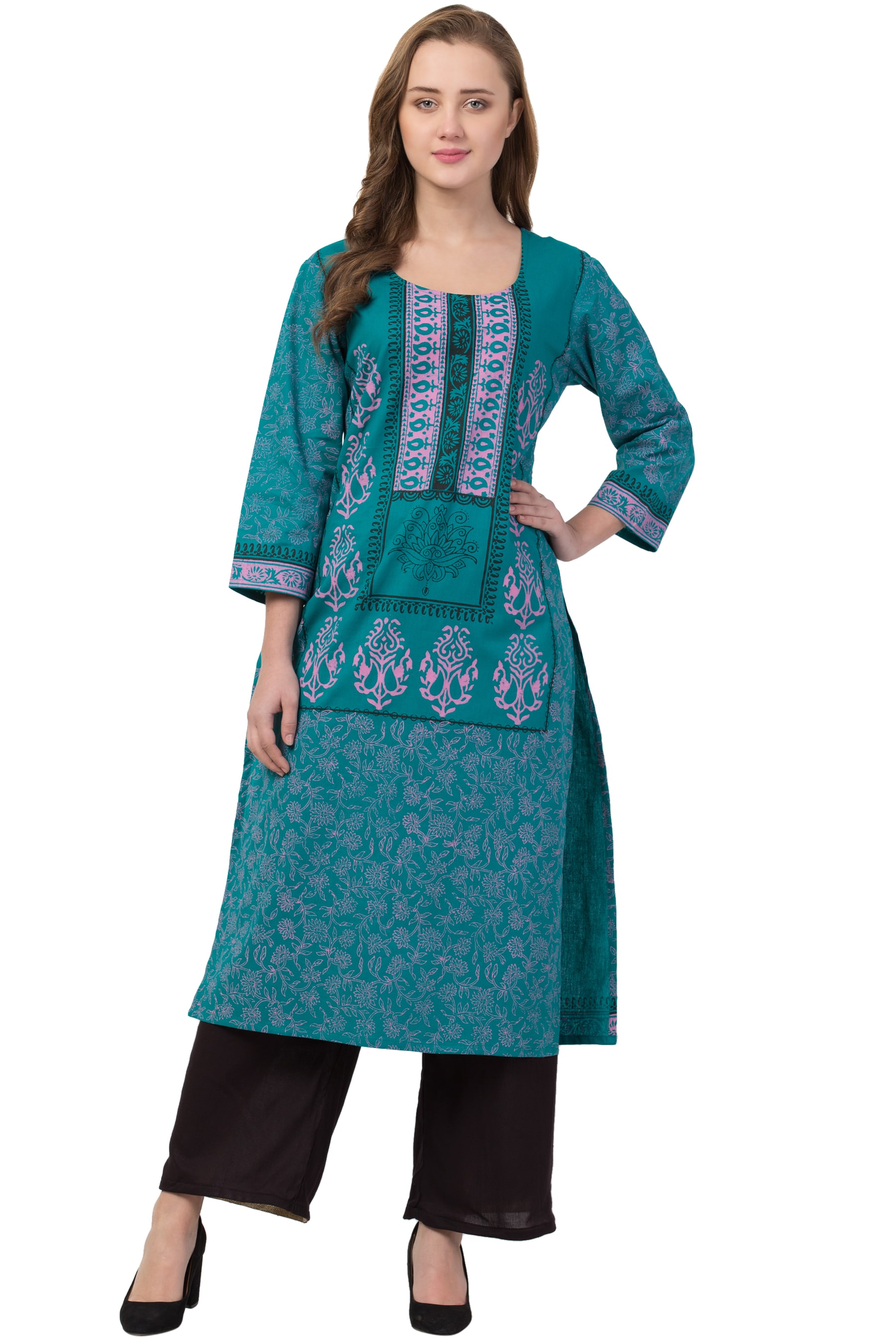 

IRIS FASHIONS Women Cotton Floral Kurti Green