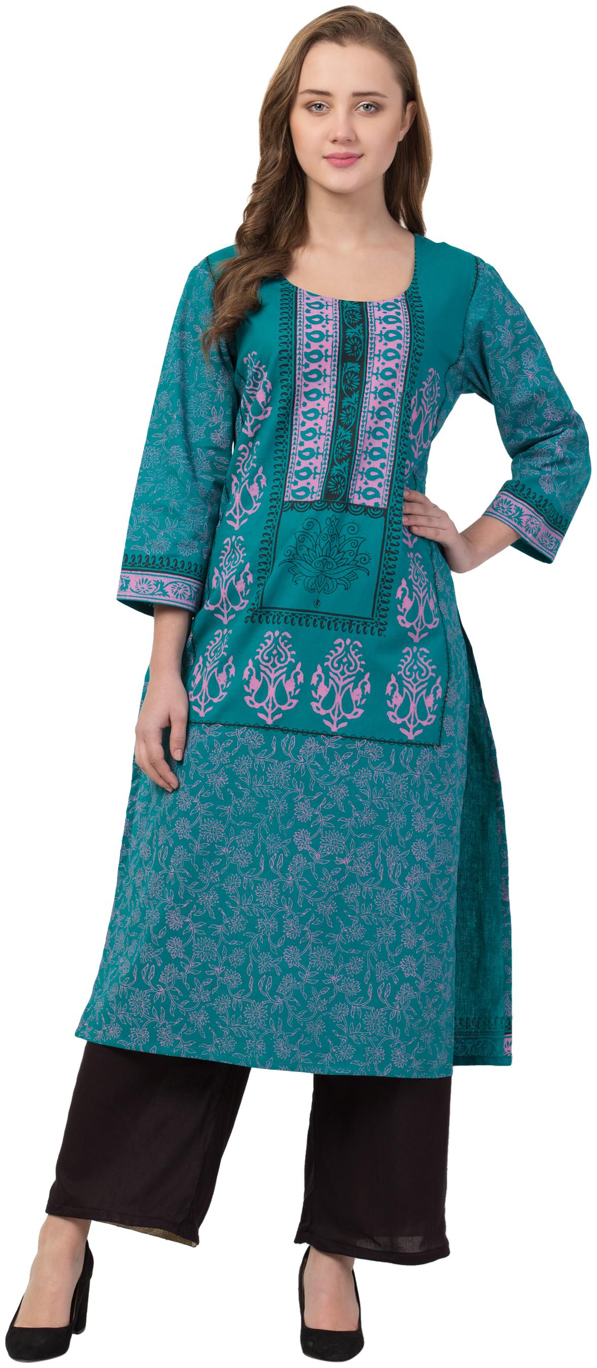 

IRIS FASHIONS Women Cotton Floral Kurti Green