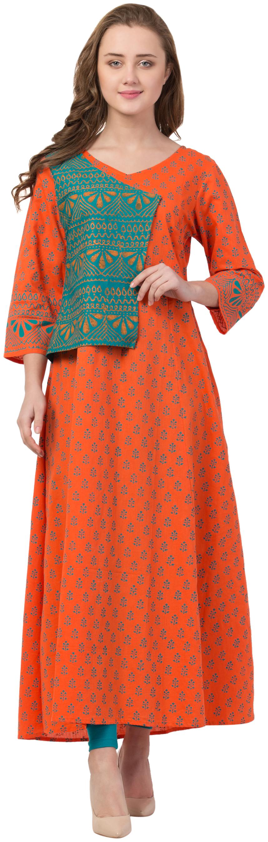 

IRIS FASHIONS Women Orange Printed Anarkali Kurta