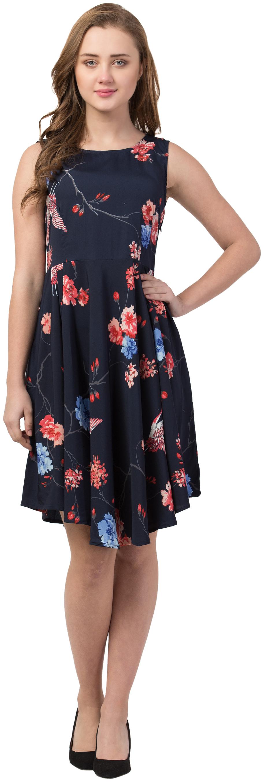 

IRIS FASHIONS Navy Blue Floral Flared dress