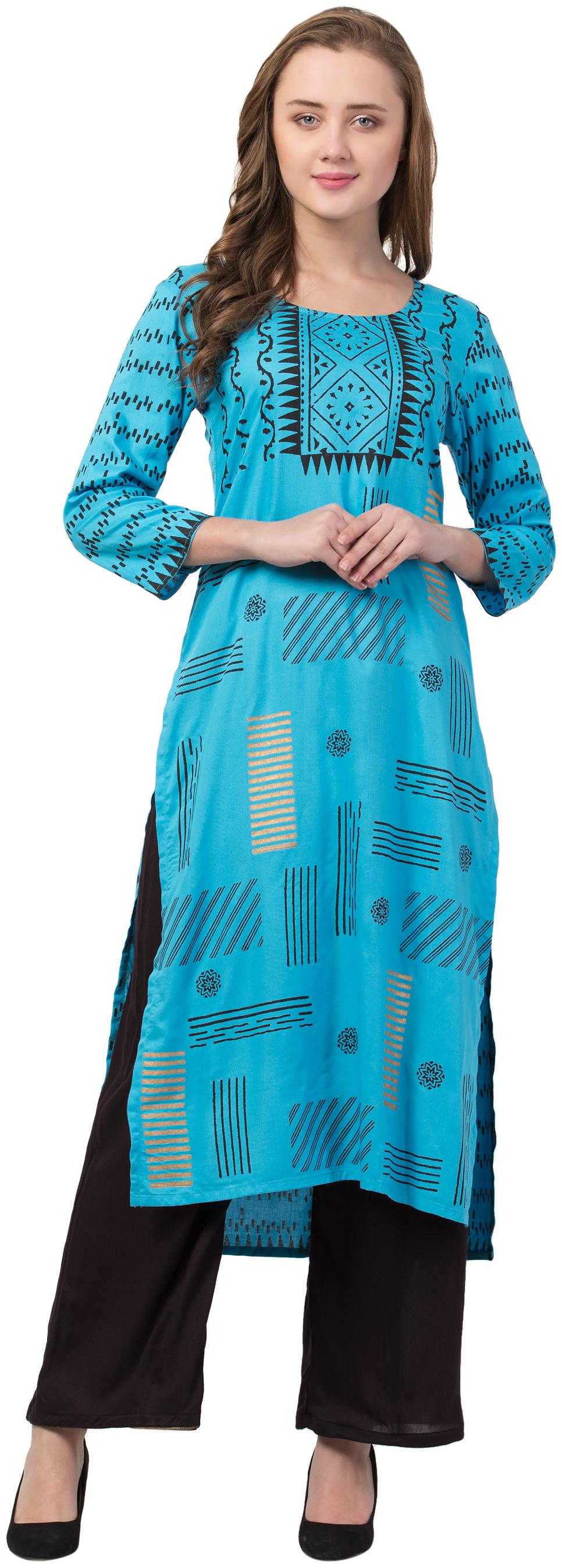 

IRIS FASHIONS Women Viscose Rayon Printed Kurti Blue