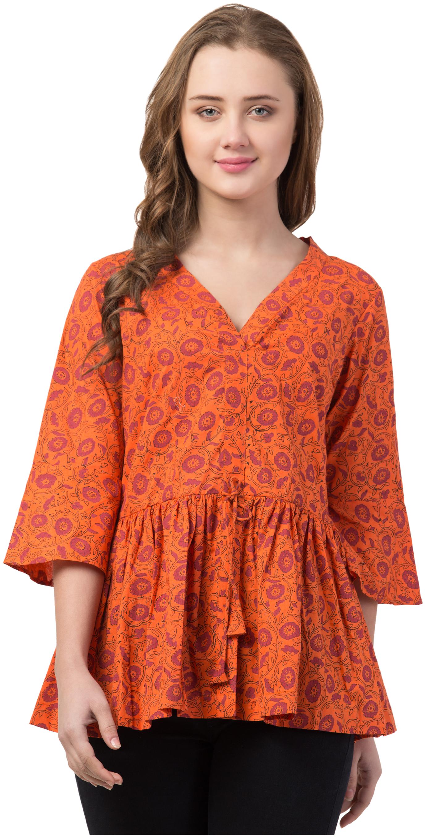 

IRIS FASHIONS Women Floral Fusion top - Orange