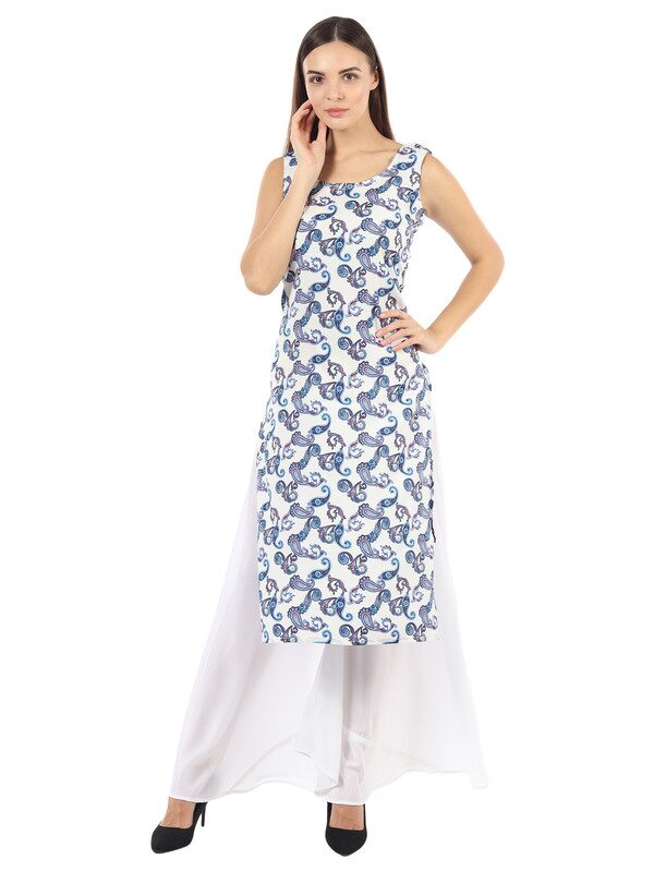 

ISAM Women White Printed Straight Kurta