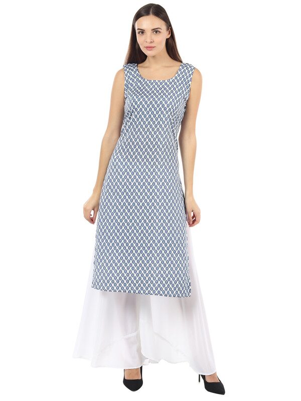 

ISAM Women White Printed Straight Kurta