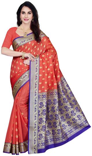 Ishin Orange Woven Universal Regular Saree With Blouse , With blouse