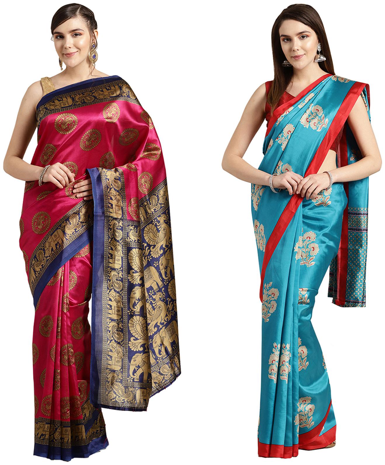 

Ishin Artificial Silk Daily Wear Women Regular Saree With Blouse Multi
