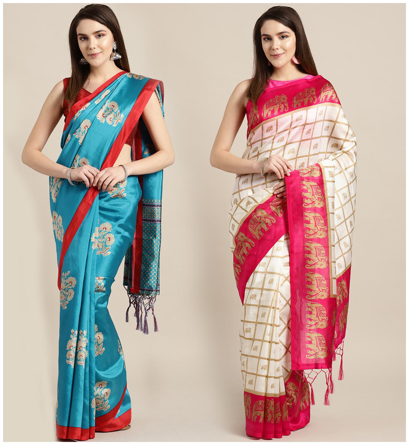

Ishin Artificial Silk Daily Wear Women Regular Saree With Blouse Multi