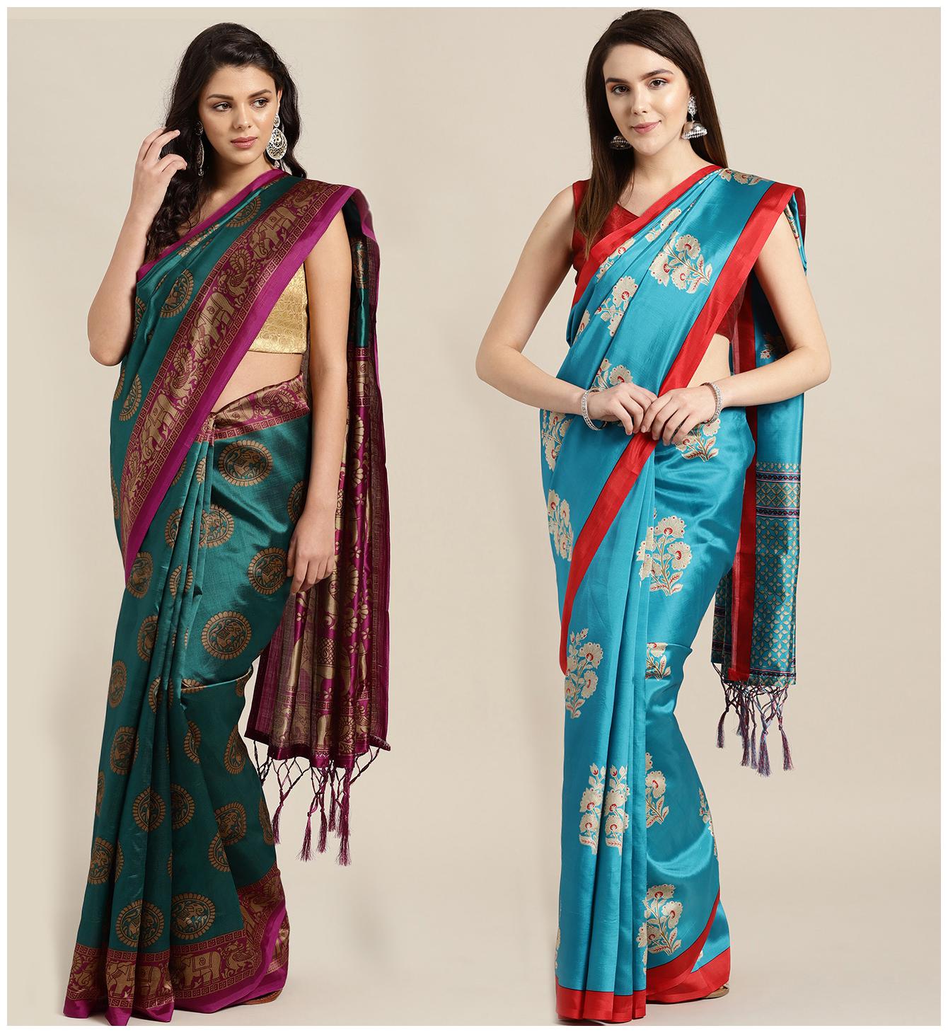 

Ishin Artificial Silk Daily Wear Women Regular Saree With Blouse Multi