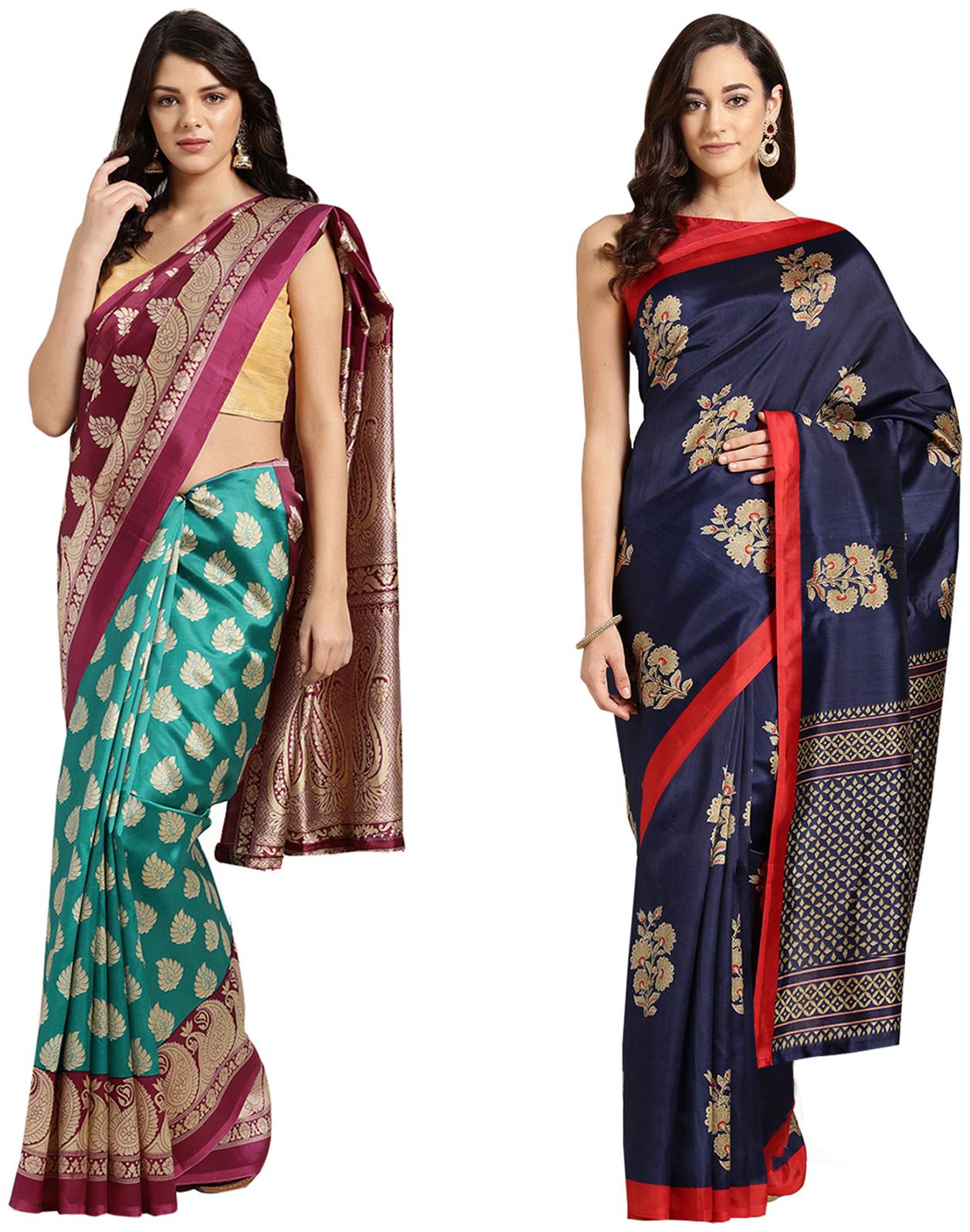 

Ishin Artificial Silk Daily Wear Women Regular Saree With Blouse Multi