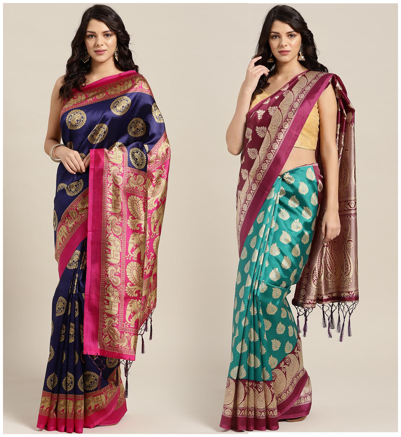 

Ishin Artificial Silk Daily Wear Women Regular Saree With Blouse Multi
