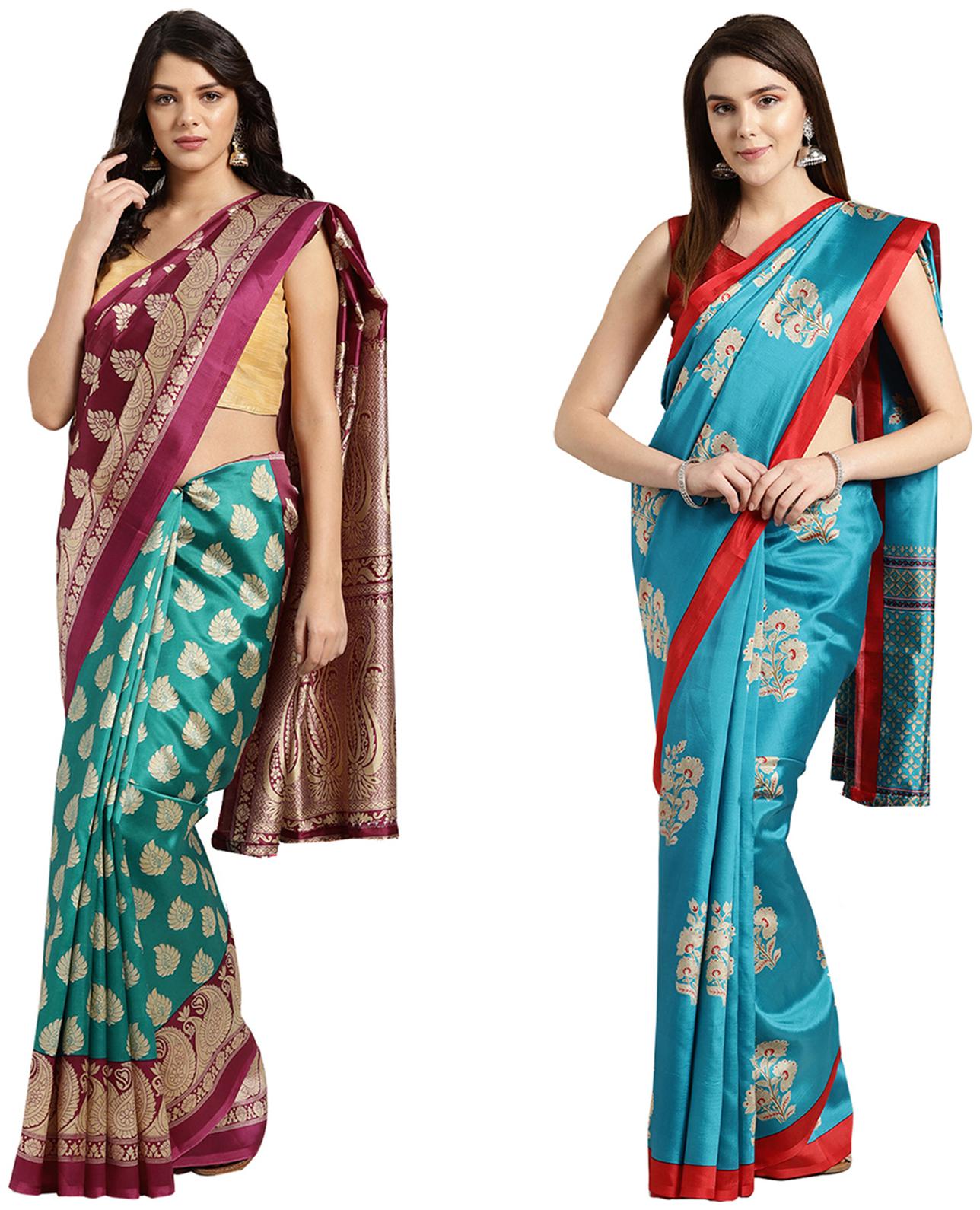 

Ishin Artificial Silk Daily Wear Women Regular Saree With Blouse Multi