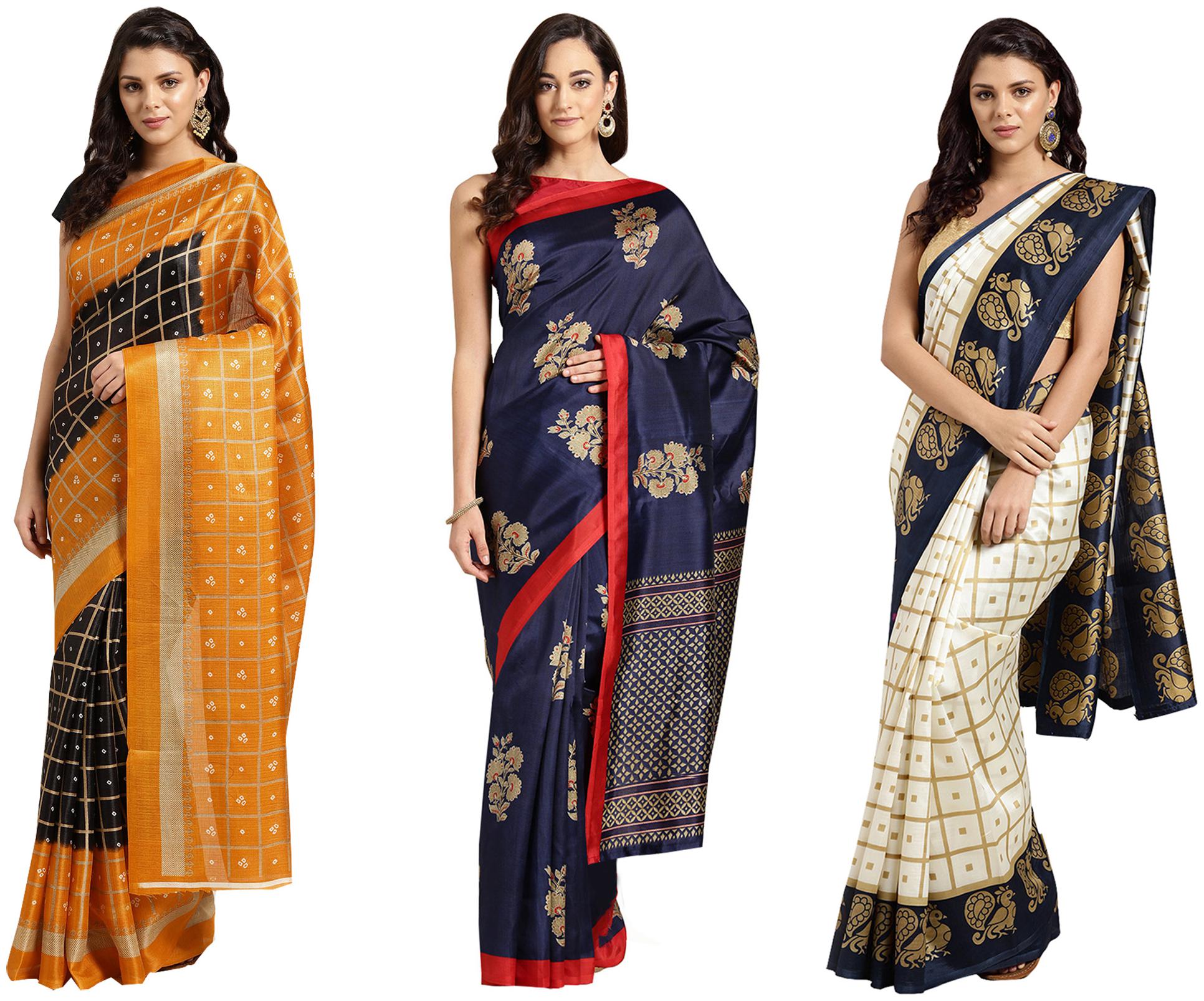 

Ishin Artificial Silk Daily Wear Women Regular Saree With Blouse Multi