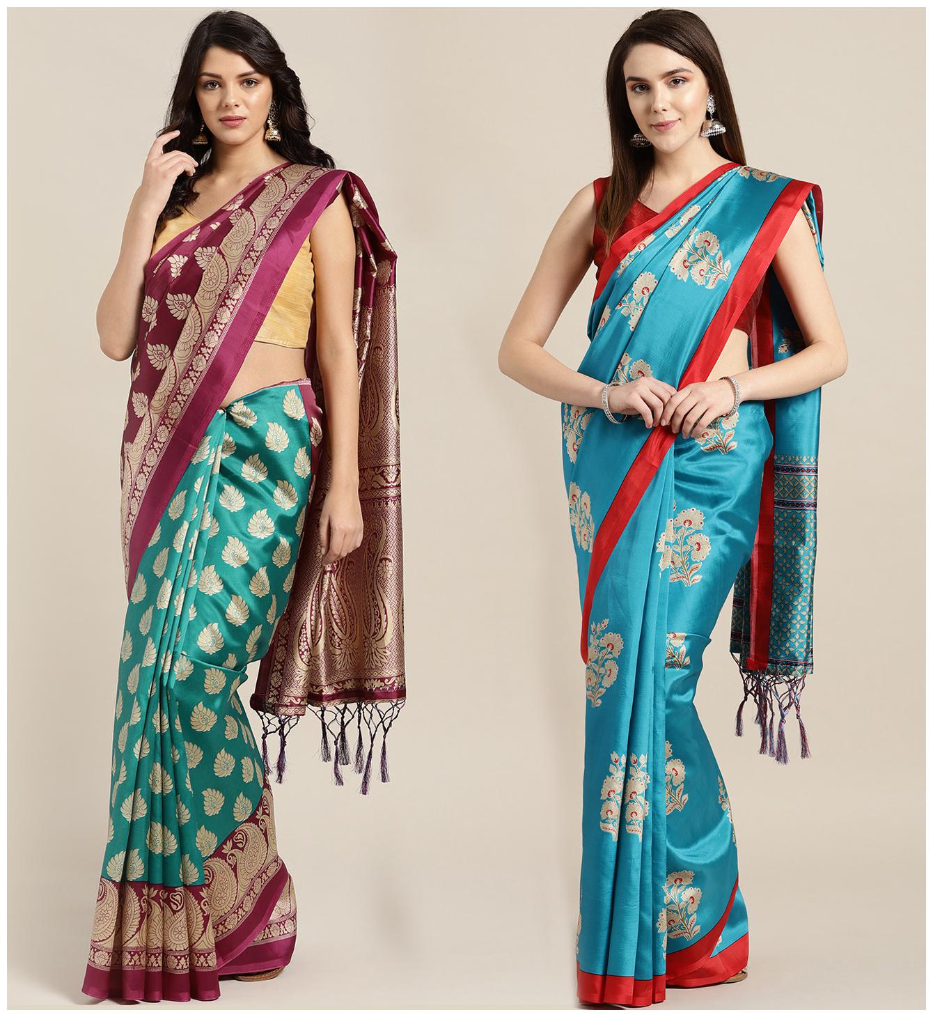 

Ishin Artificial Silk Daily Wear Women Regular Saree With Blouse Multi