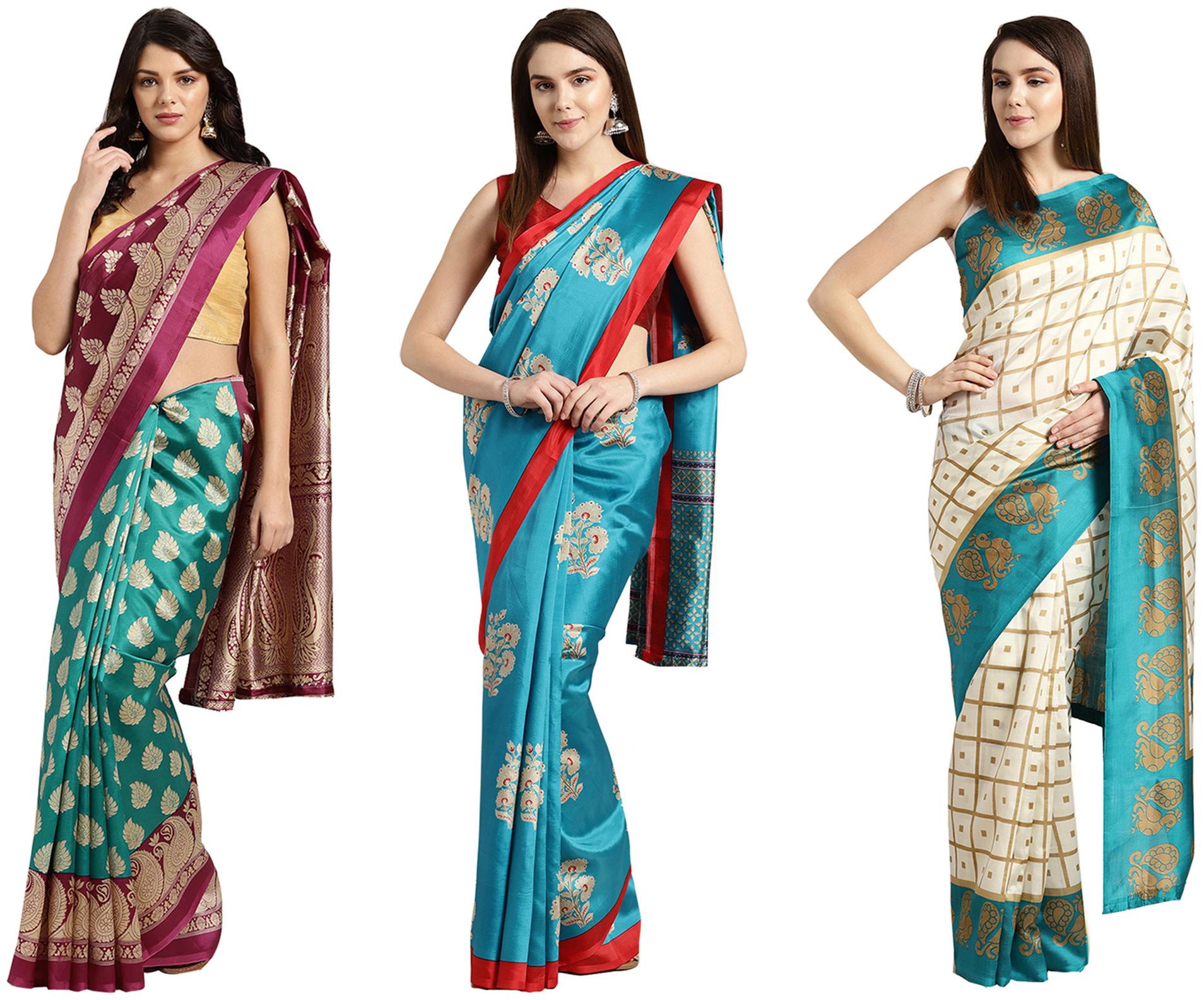 

Ishin Artificial Silk Daily Wear Women Regular Saree With Blouse Multi
