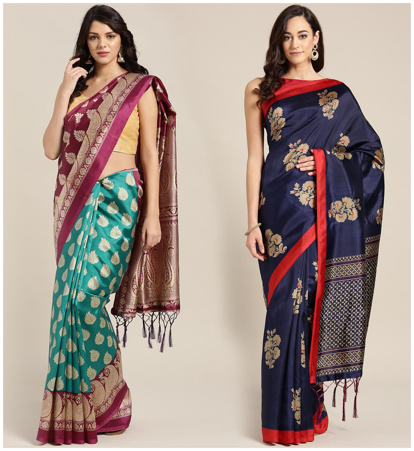 

Ishin Artificial Silk Daily Wear Women Regular Saree With Blouse Multi